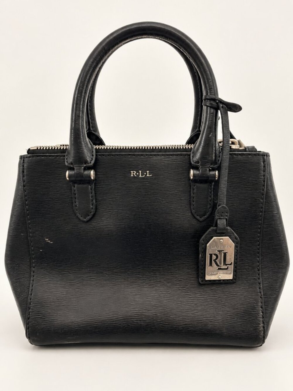 Lauren Ralph Lauren Black Satchel Double Handles Logo Charm & Strap
